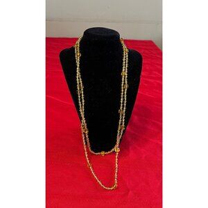 Amber Glass Beaded hand knotted Necklace 55" Long Flapper 1920’s opera beads